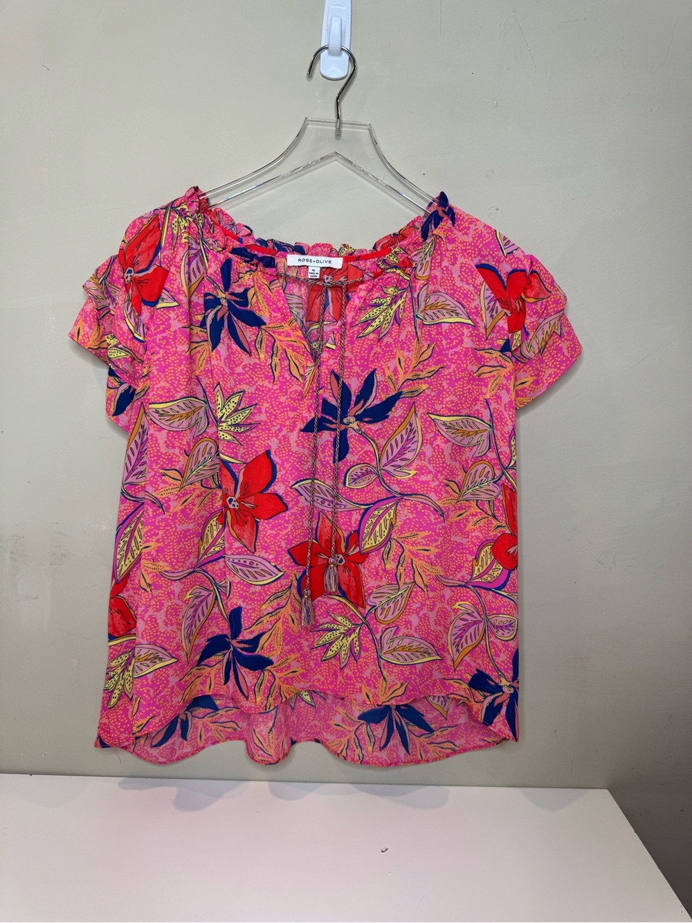 Rose + Olive Floral Matching Set Pink Blouse Size XL & Pants Size L - Picture 7 of 16
